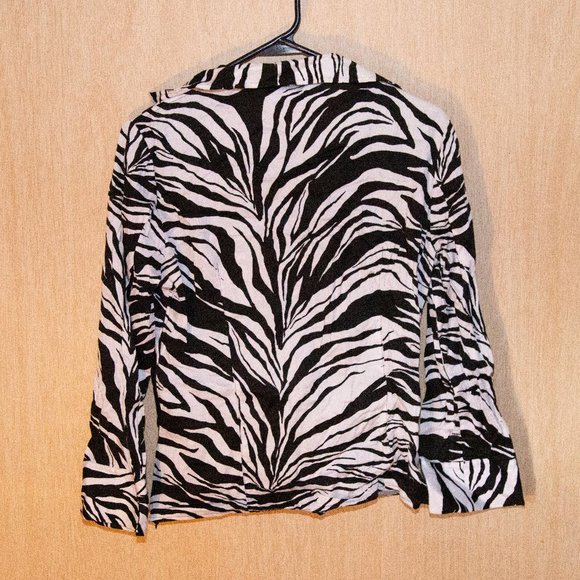 Jones of New York Stretch Zebra Print V Neck 3/4 Sleeve Blouse, Size Small GUC - Picture 3 of 3